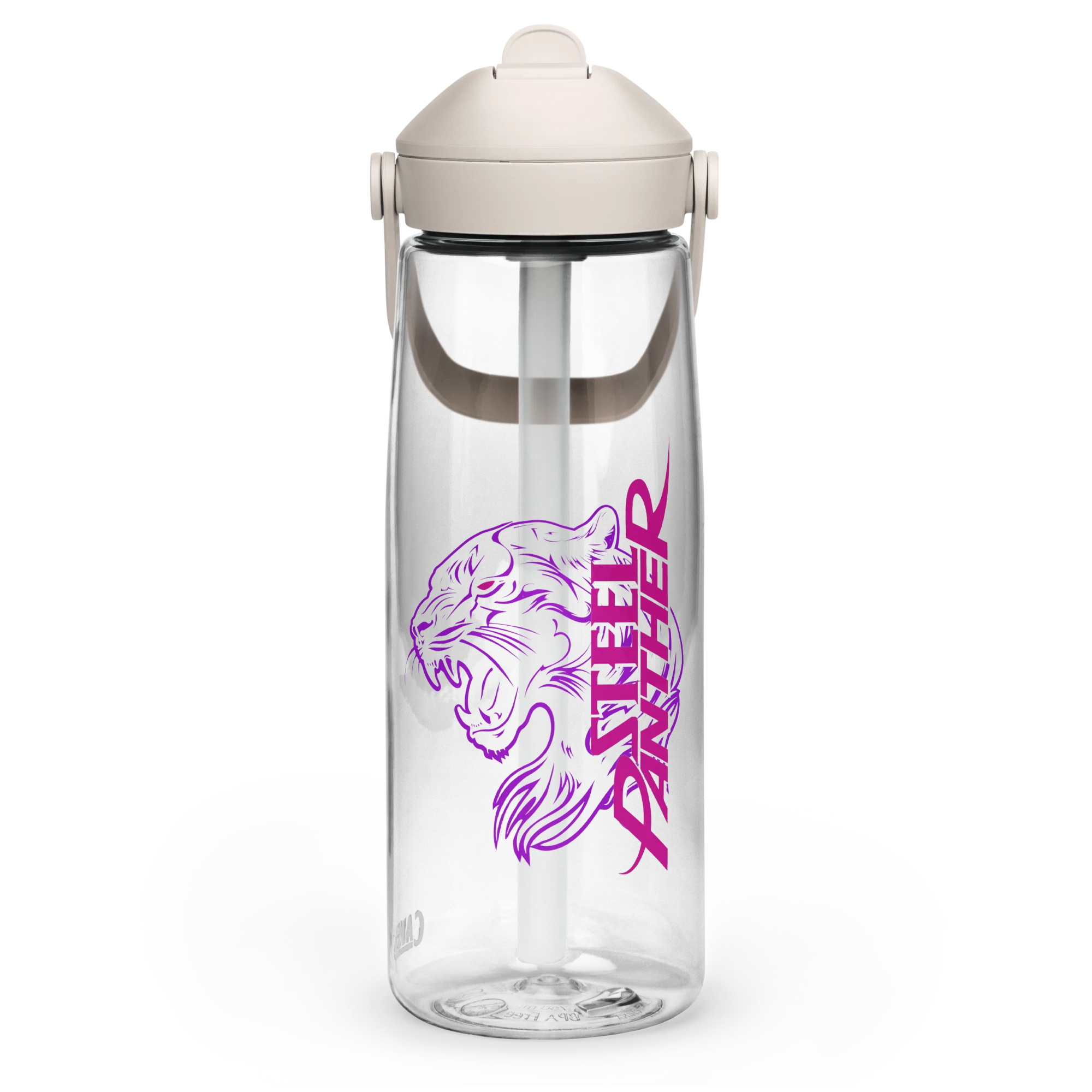 Panther Head and Logo Flip straw water bottle
